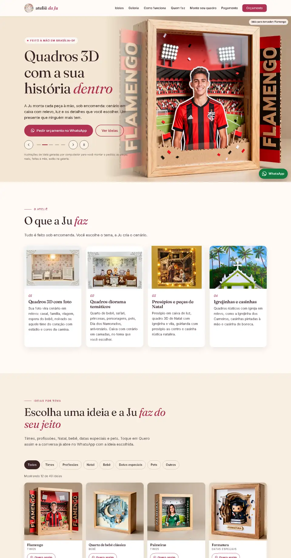Página inicial do Ateliê da Ju em tela larga