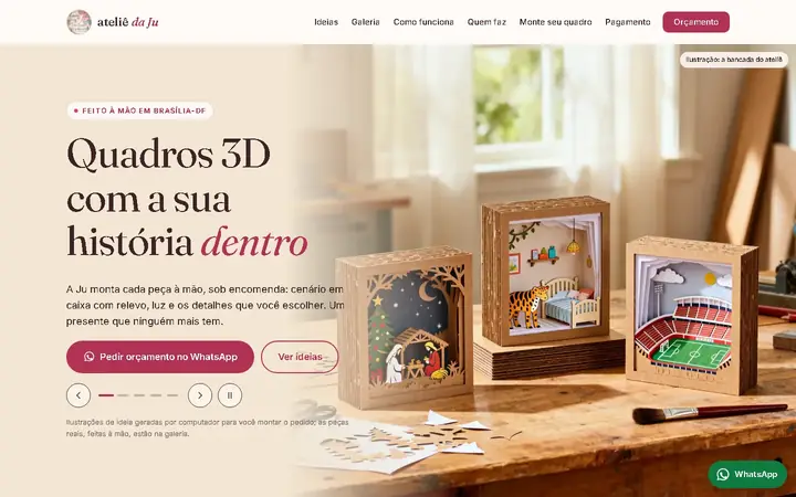 Site do Ateliê da Ju, um dos cases da Adeva Digital, em tela larga