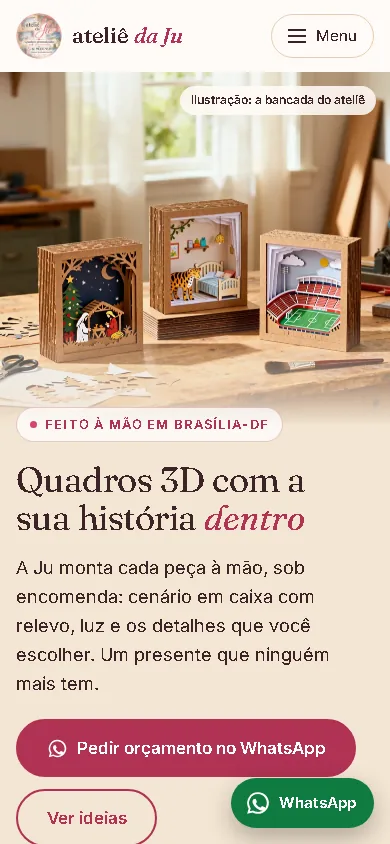 Página inicial do Ateliê da Ju no celular