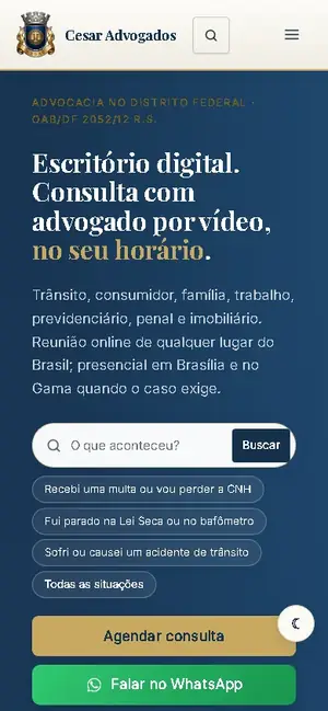Site da Cesar Advogados, outro case da Adeva Digital, no celular